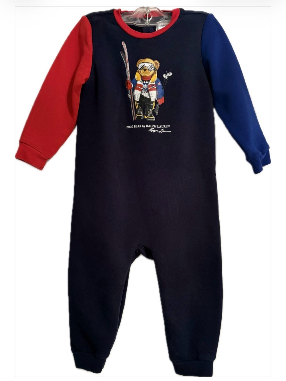 Ralph Lauren Navy Colorblock Polo Bear Ski One-Piece